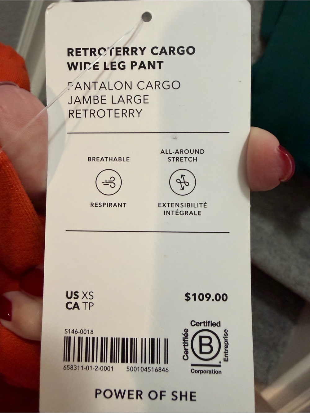 POWER OF SHE RETROTERRY CARGO Wide Leg Pant Orange ATHLETA women’s XS RUNS BIG